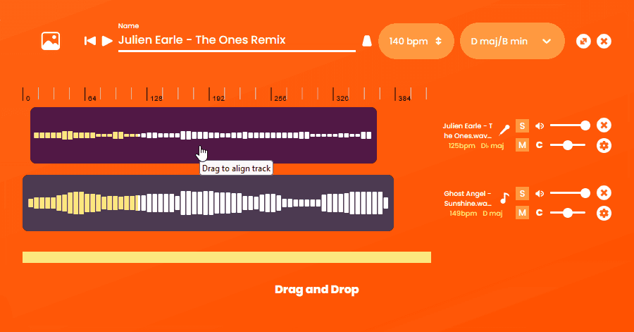 The new Song to Stems remix editor with draggable clips