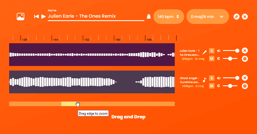 The new Song to Stems remix editor's zoom/scroll function